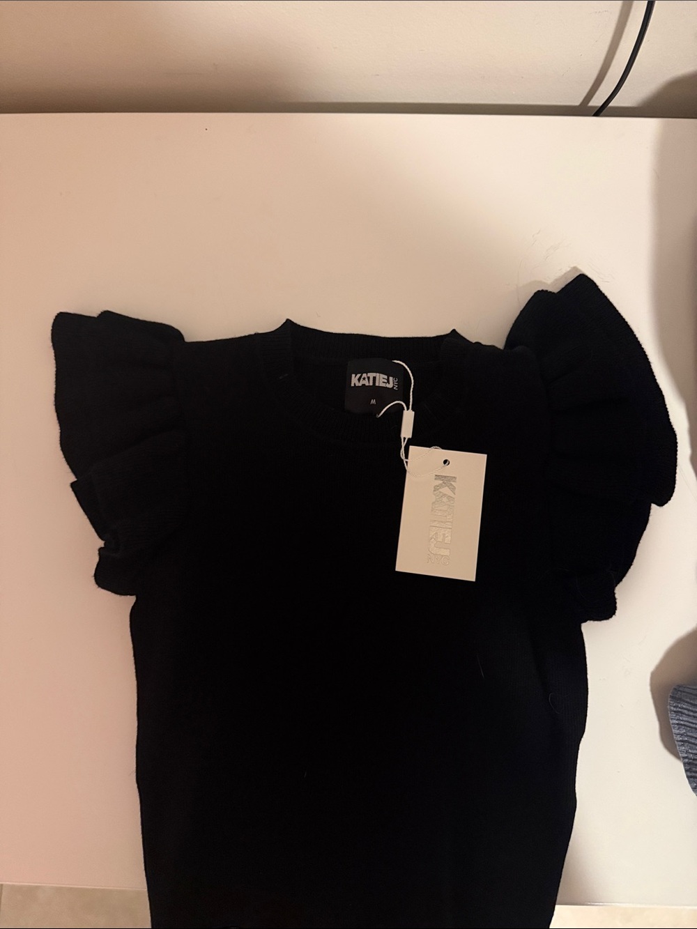 Katie J NYC Black Ruffle Sleeve Tunic Top